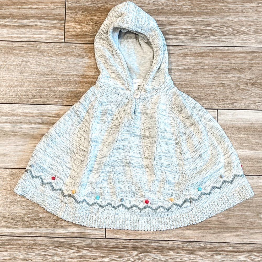 Angel Dear Gray Knit Pom Pom Poncho, Size 3